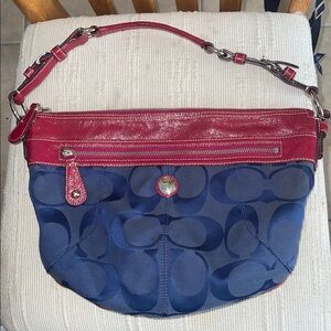 Coach Laura Signature Hobo Shoulder Magenta Blue C1026-F14938